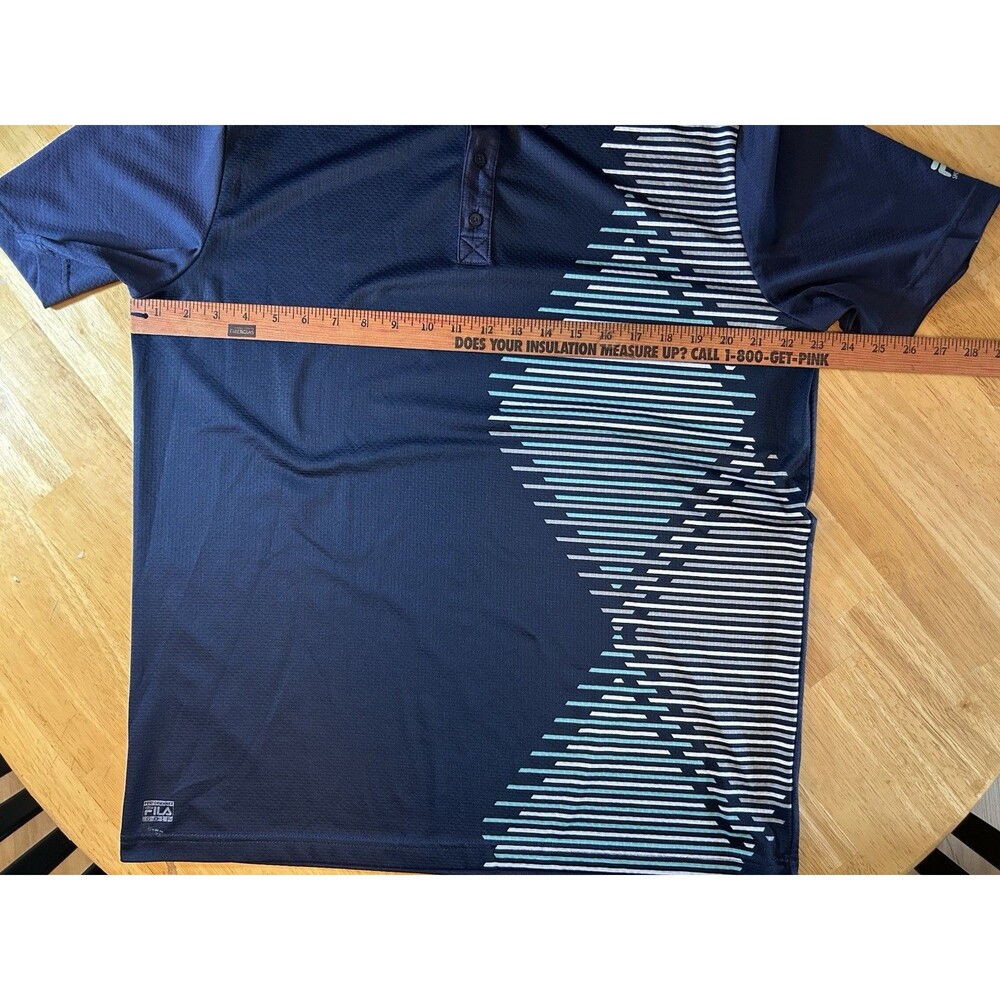 FILA Sport Golf Polo Shirt Mens Large Blue Striped Performance Short Sleeve - Picture 9 of 14